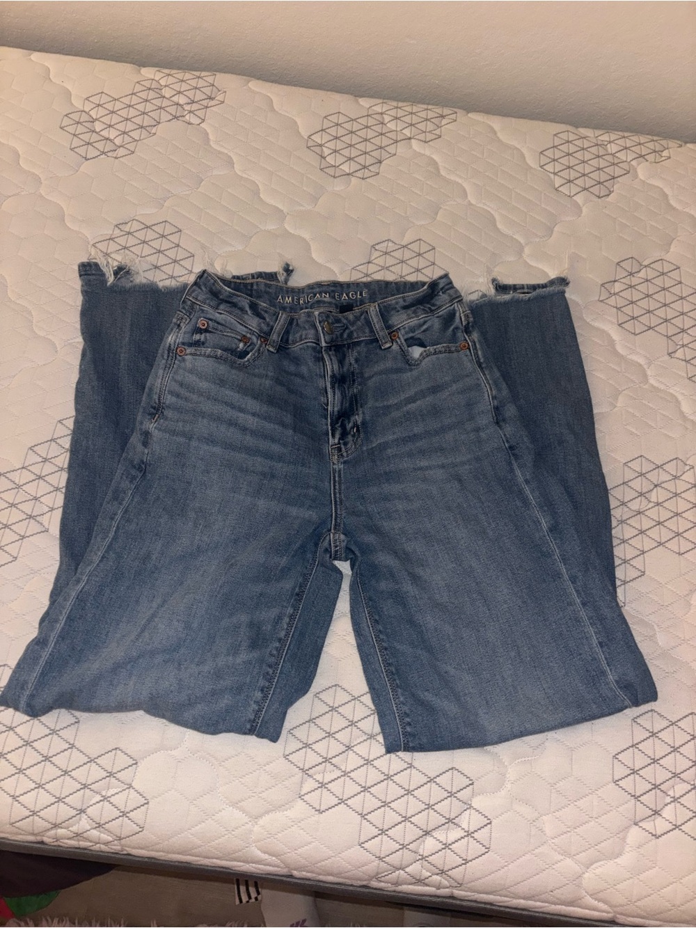 American Eagle Outfitters Distressed Wide Leg Jeans - Blue Denim